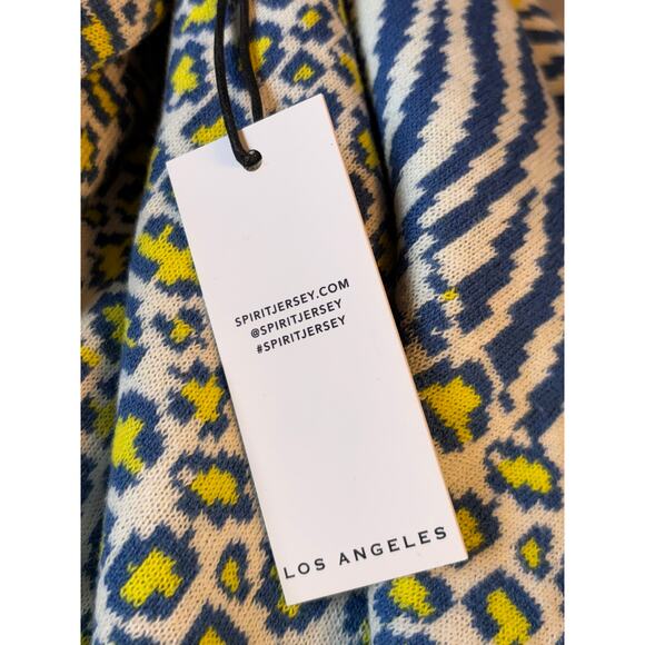 Spirit Jersey NY Sweater Blue Yellow Zebra Leopard Print 100% Cotton M - Picture 7 of 8